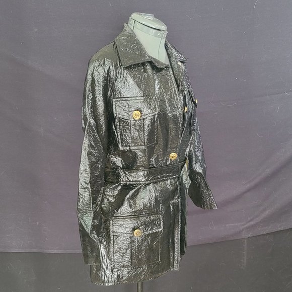 Vintage Black Vinyl Trench Coat for Women Size 10 - Picture 2 of 3